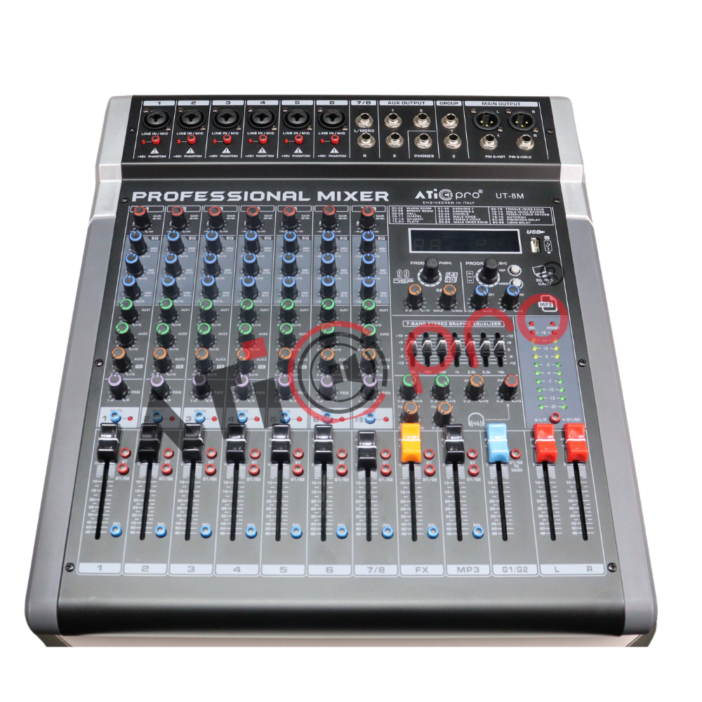 Live Audio Mixer 8 Channel Model UT 8 Mixer - Atipro Audio